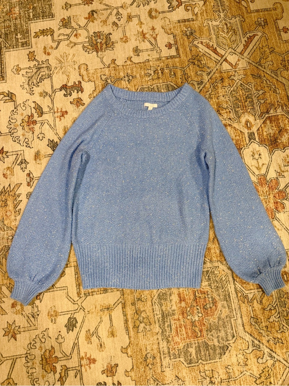 LC Lauren Conrad Blue Metallic Knit Balloon Sleeve Sweater Medium